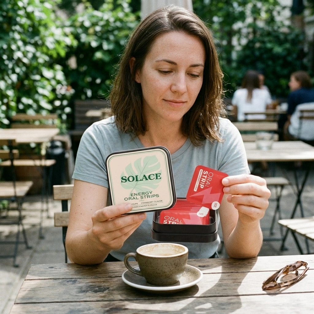 Dissolving caffeine strips for steady focus without the crash