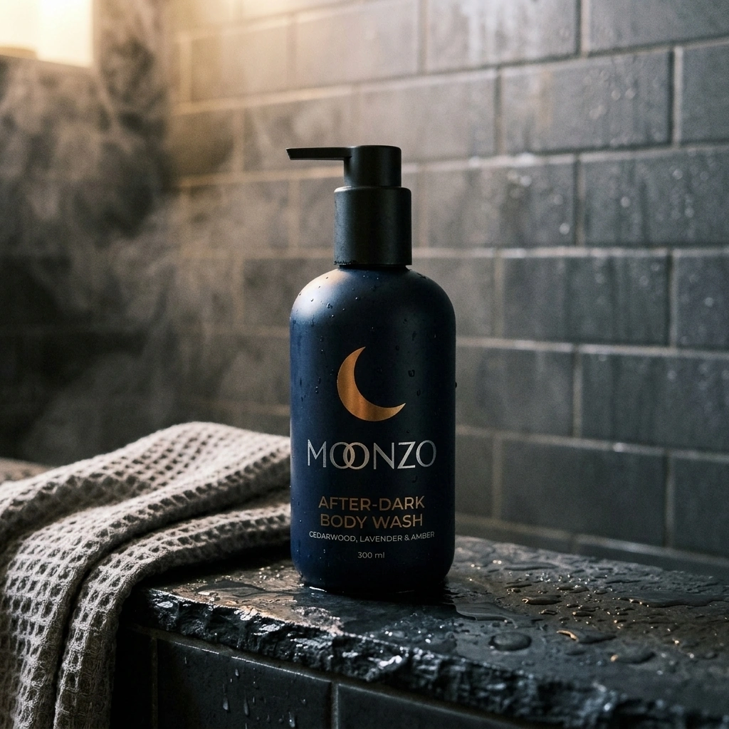 Cedarwood, lavender, amber. Shower after dark.
