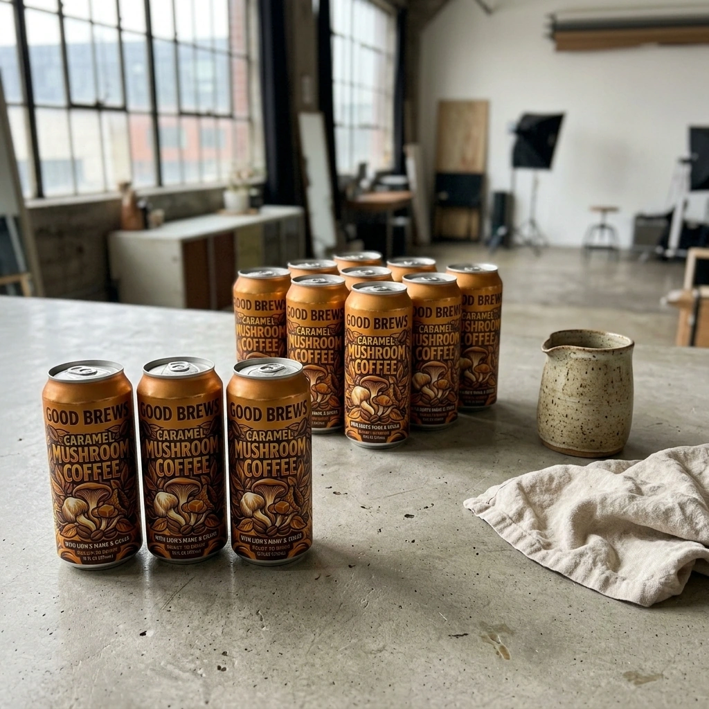 Caramel Mushroom Coffee with rich caramel flavor, ready to drink