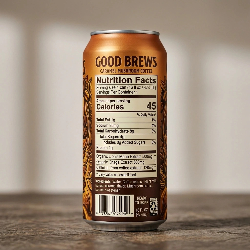 Caramel Mushroom Coffee with rich caramel flavor, ready to drink