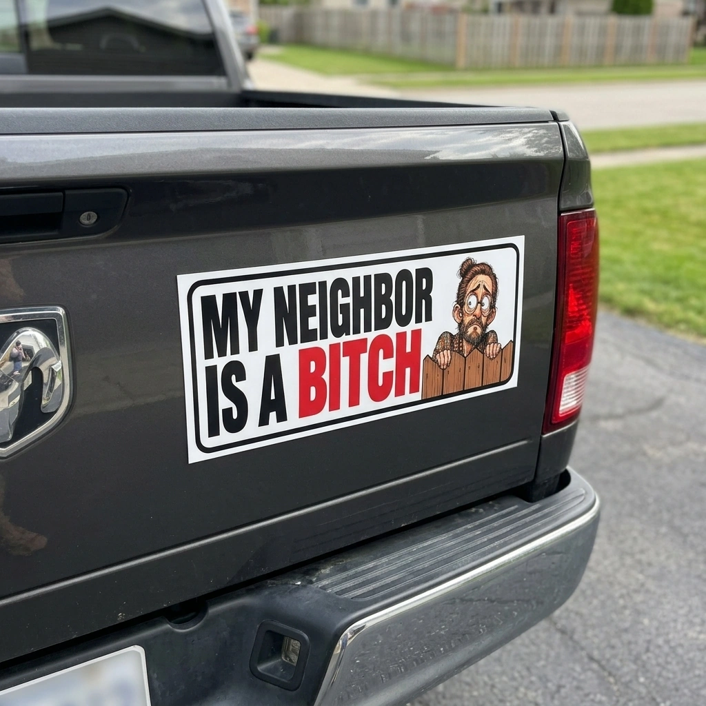Neighbor Bitch Magnet displayed on a vehicle tailgate