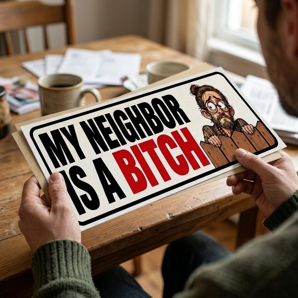Neighbor Bitch Magnet held in two hands