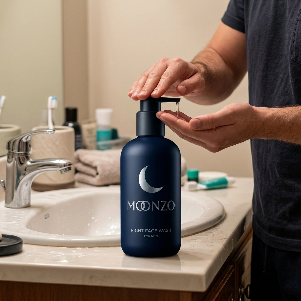 A man washing his face with Night Face Wash