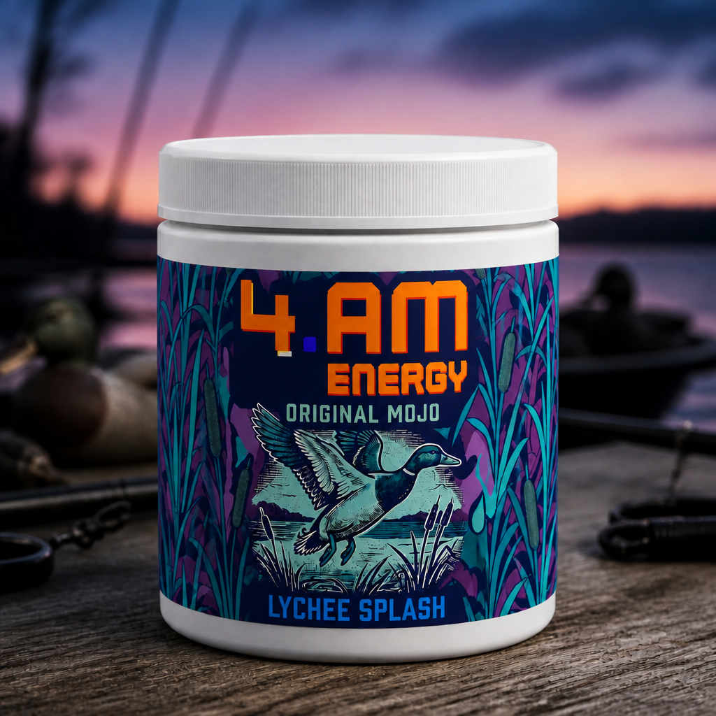 Original Mojo Lychee Splash powder tub on a dock at dawn