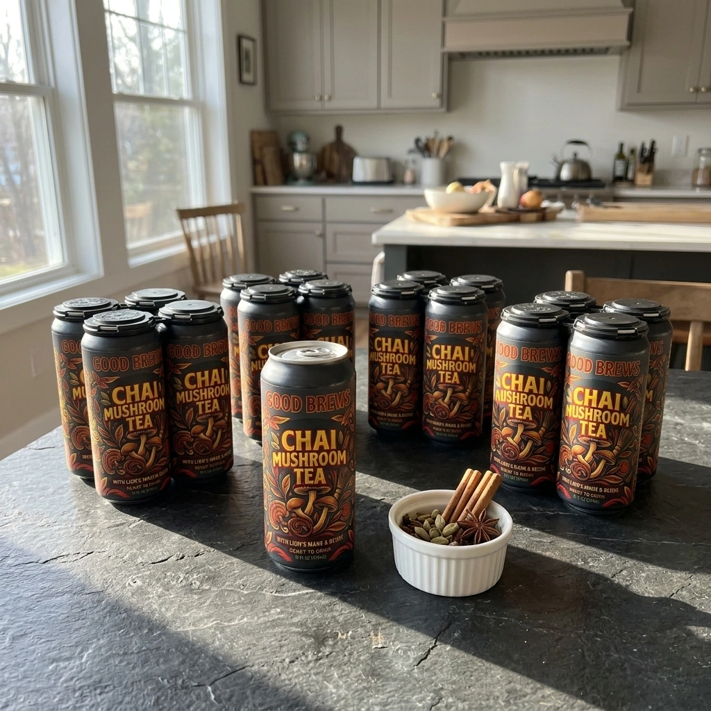 Chai Mushroom Tea, ready to drink with black tea and chai spices