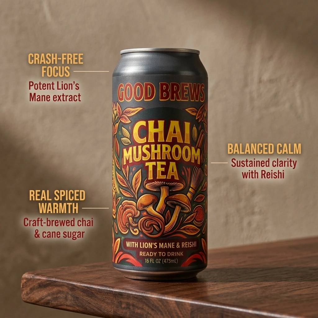 Chai Mushroom Tea, ready to drink with black tea and chai spices