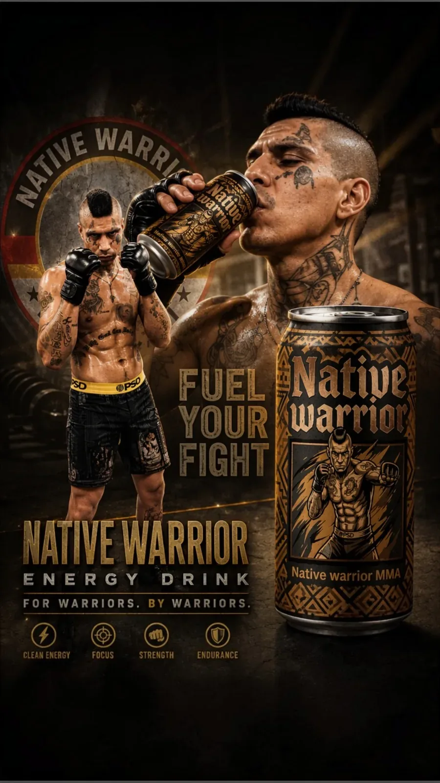 Native Warrior energy drink combat athlete poster
