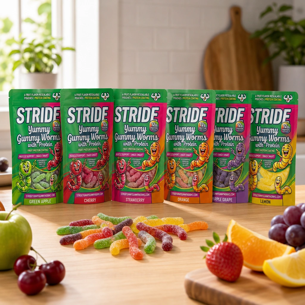 STRIDE daily essential packaging on natural kitchen surface