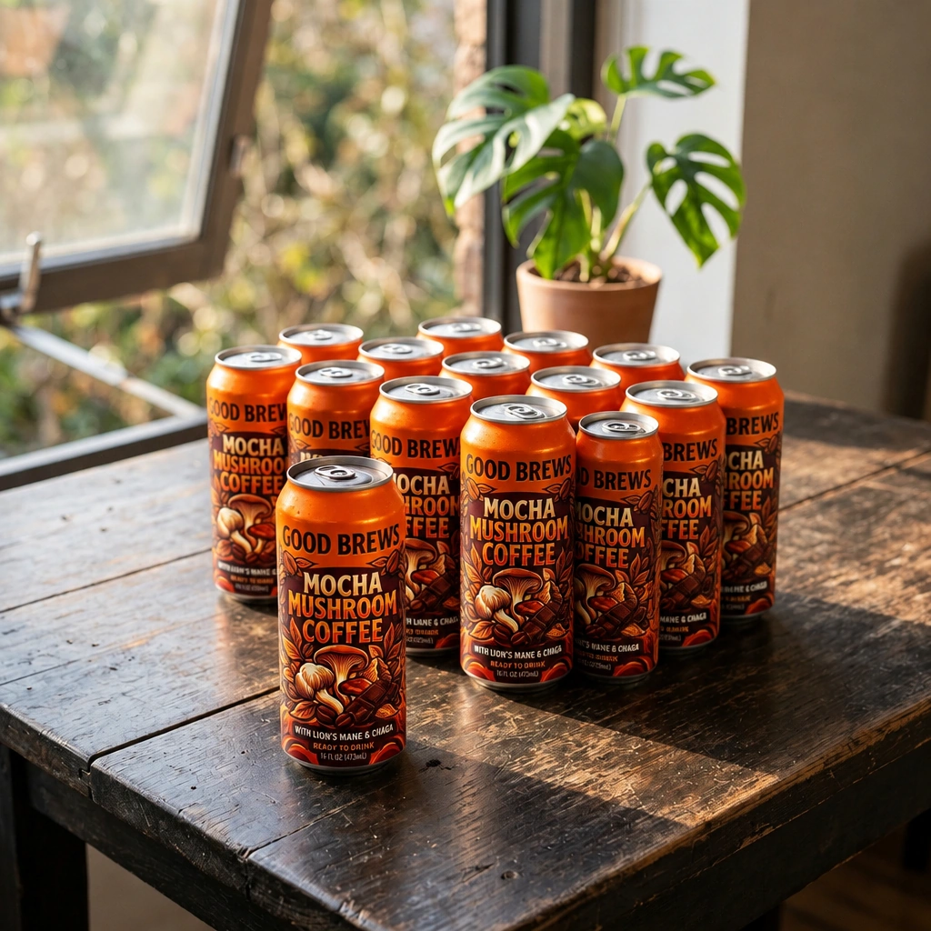 Mocha Mushroom Coffee, ready to drink with coffee and cocoa flavor