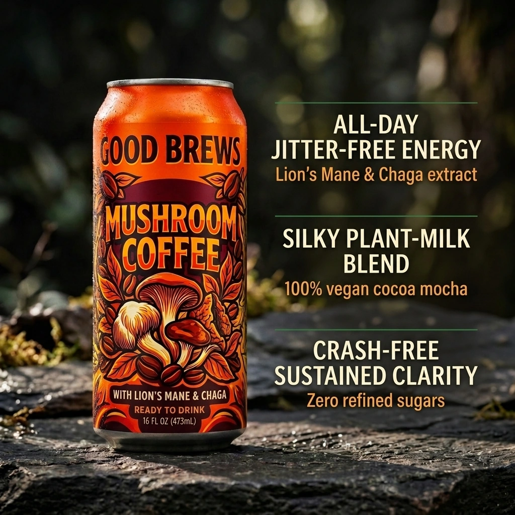 Mocha Mushroom Coffee, ready to drink with coffee and cocoa flavor