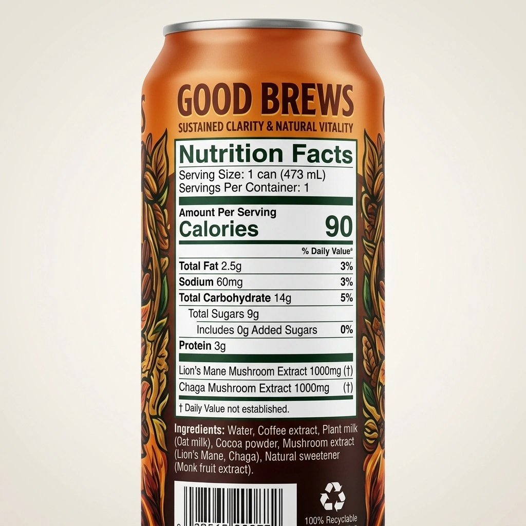 Mocha Mushroom Coffee, ready to drink with coffee and cocoa flavor