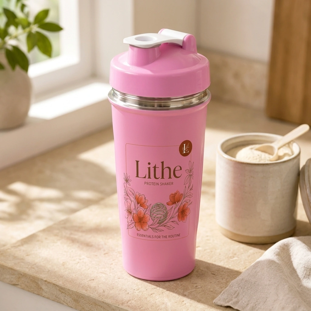 Stainless steel shaker bottle in soft pink for daily mixes