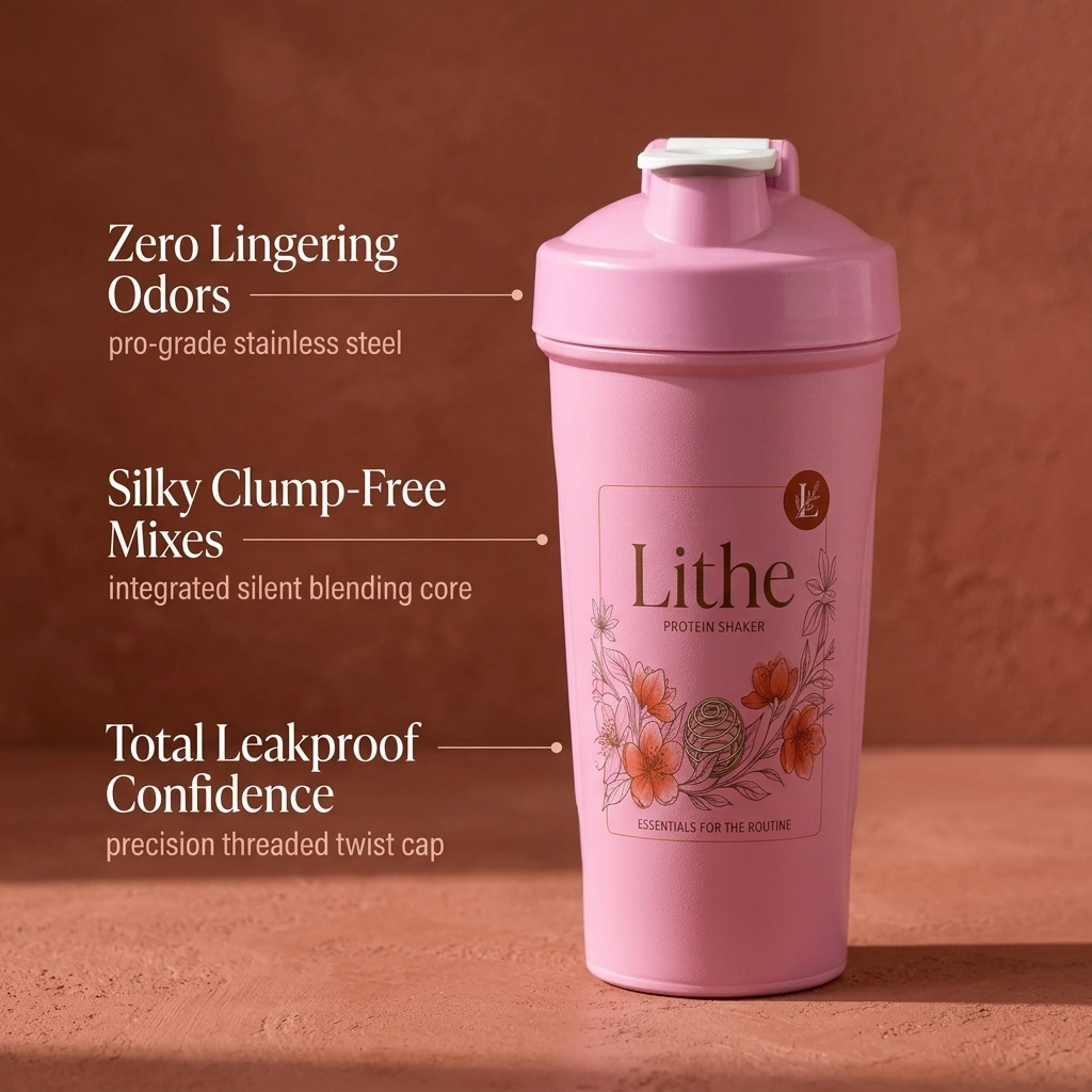 Stainless steel shaker bottle in soft pink for daily mixes