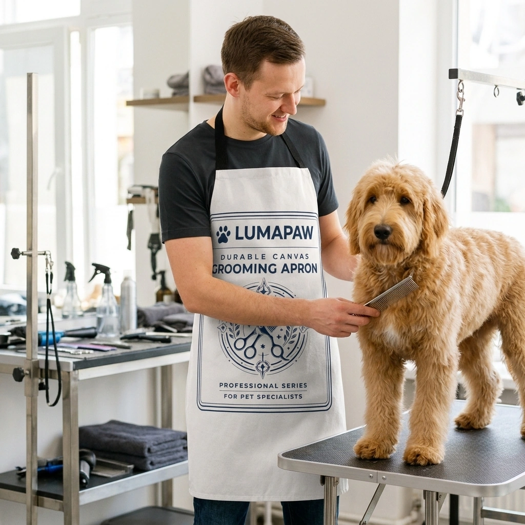 Groomer wearing the Canvas Grooming Apron